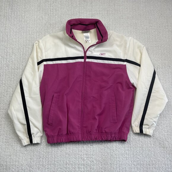 Y2K Retro Reebok Pink / White Windbreaker Jacket Woman Small Full Zip VTG - Picture 1 of 15